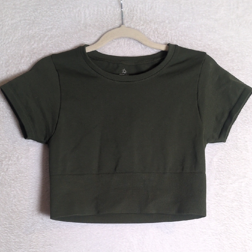 Aerie Offline Womens Olive Green Active Athletic Cropped Shirt Size S